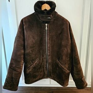 Jones New York Sport Leather jacket Sz: S Brown Faux Fur